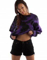 Tie Dye Cropped Sweatshirt purple black front 2